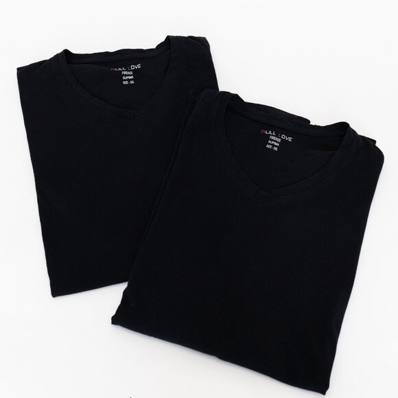 Set of 2 Pull Love Firenze Italian V-neck 3XL T-shirt 100% Supima Cotton Black - Picture 3 of 9